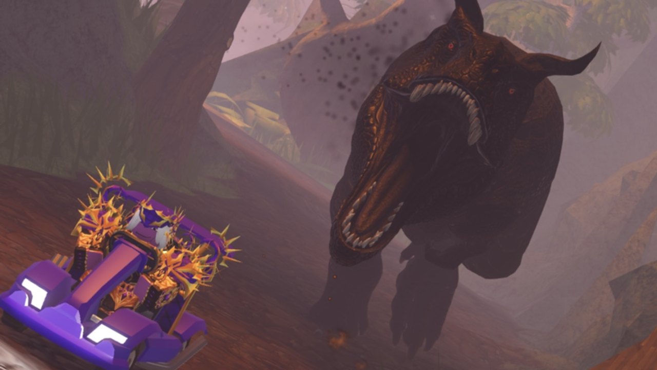 Primal Pursuit Roblox map overview with vehicles and jungle terrain